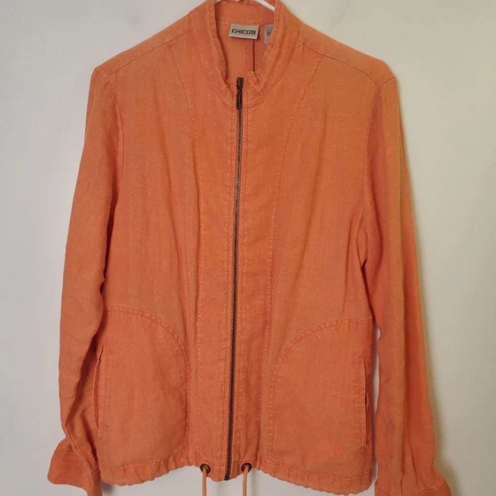 Chico's Orange Linen Zip Up Jacket Size 1 - equivalent to 8/10